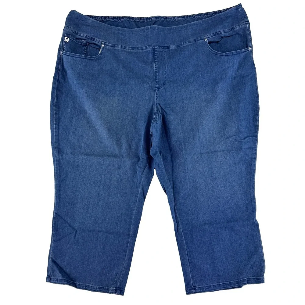 Belle by Kim Gravel Primabelle Straight Leg Cropped 32W Rinse Wash Blue